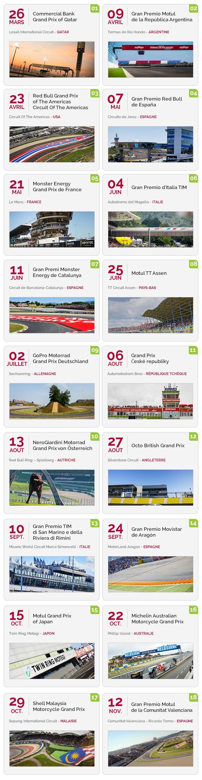 Moto GP 2019 — Calendrier  agenda Moto GP 2017